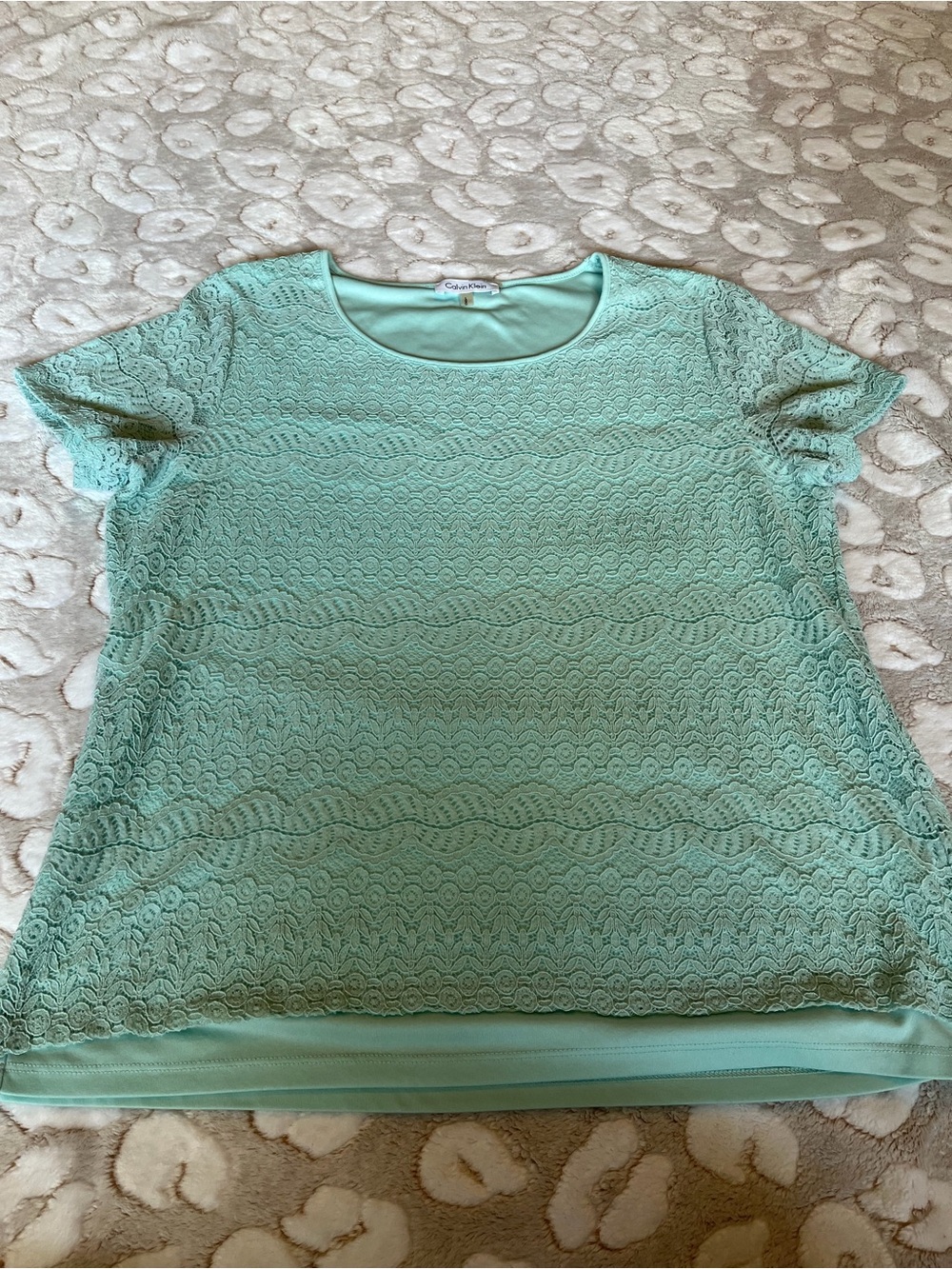 Calvin Klein Mint Lace Short-Sleeve Knit Top